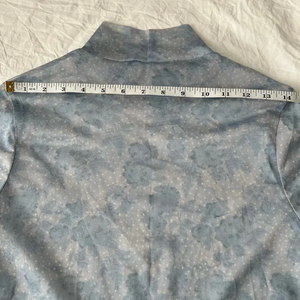 Free People Sheer Short Sleeve Mock Neck Top in Pale Blue and White